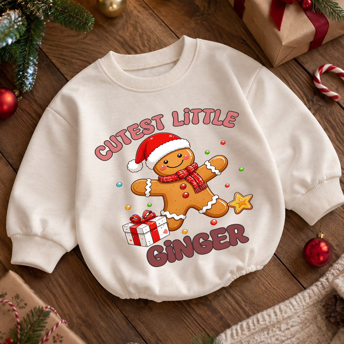 Cutest Little Ginger Baby Romper, Gingerbread Christmas Toddler Outfit, Cute Holiday Romper, 1st Birthday Christmas Gift — product view 5