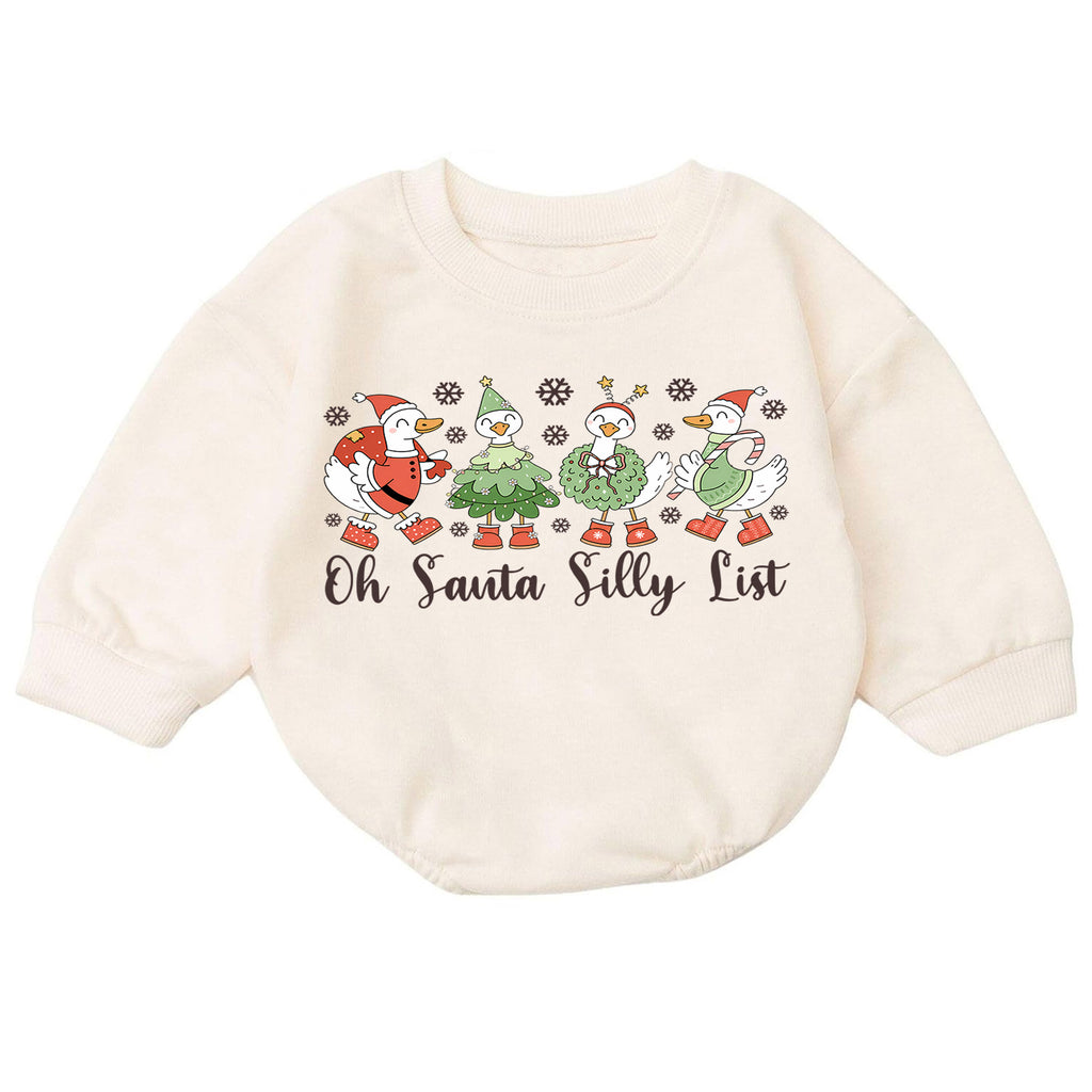 Silly Goose Christmas Baby Romper, Oh Santa Silly List Holiday Romper, Funny Goose Toddler 1st Birthday Xmas Outfit, Christmas Gift — product view 7