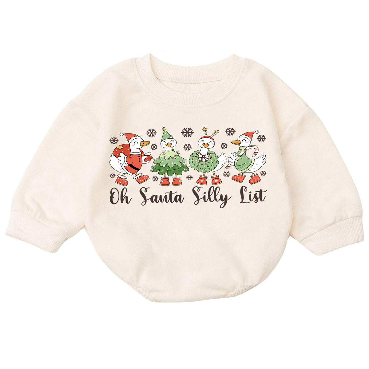 Silly Goose Christmas Baby Romper, Oh Santa Silly List Holiday Romper, Funny Goose Toddler 1st Birthday Xmas Outfit, Christmas Gift — product view 7