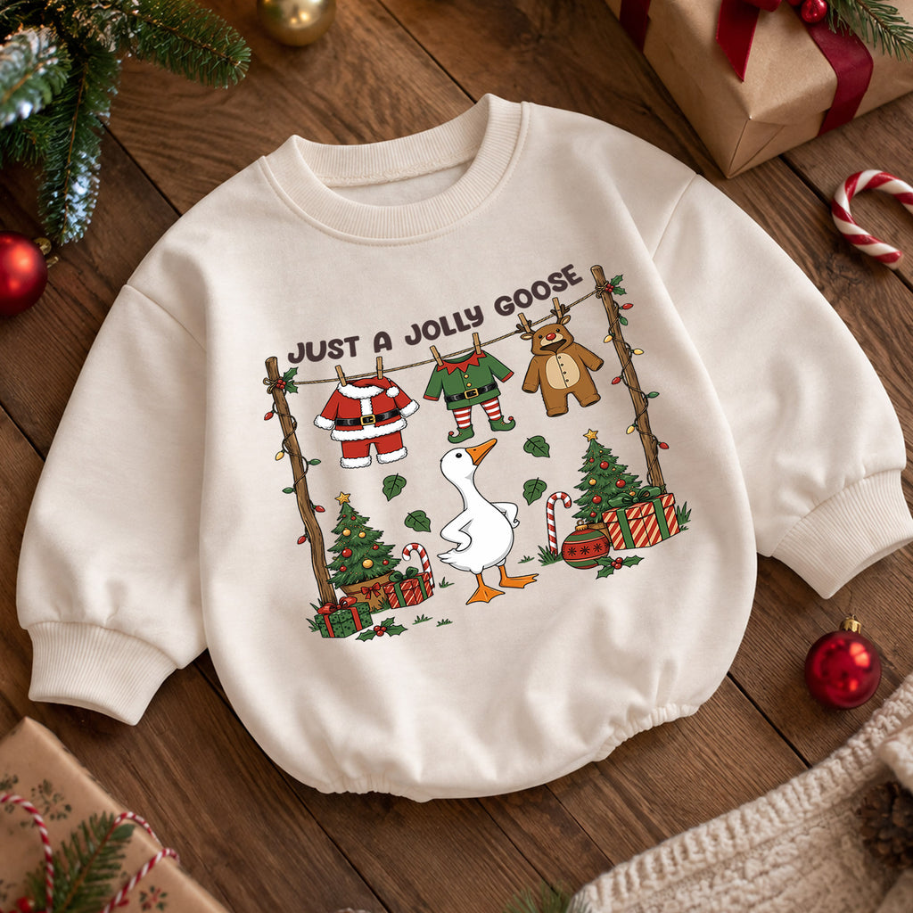 Christmas Goose Baby Romper, Funny Holiday Goose Outfit for Toddler, Just a Jolly Goose Romper, Cute Baby Christmas Gift — product view 5