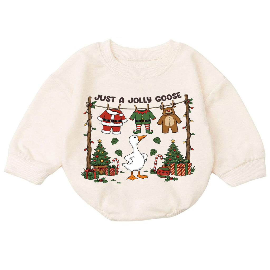 Christmas Goose Baby Romper, Funny Holiday Goose Outfit for Toddler, Just a Jolly Goose Romper, Cute Baby Christmas Gift — product view 7