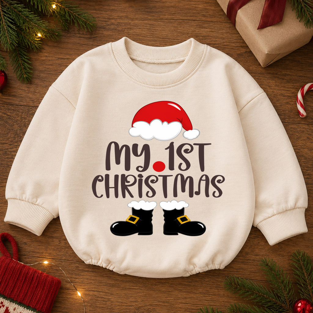 My 1st Christmas Baby Romper, Santa Hat First Christmas Outfit, Baby First Xmas & 1st Birthday Romper, Holiday Keepsake Gift — product view 2