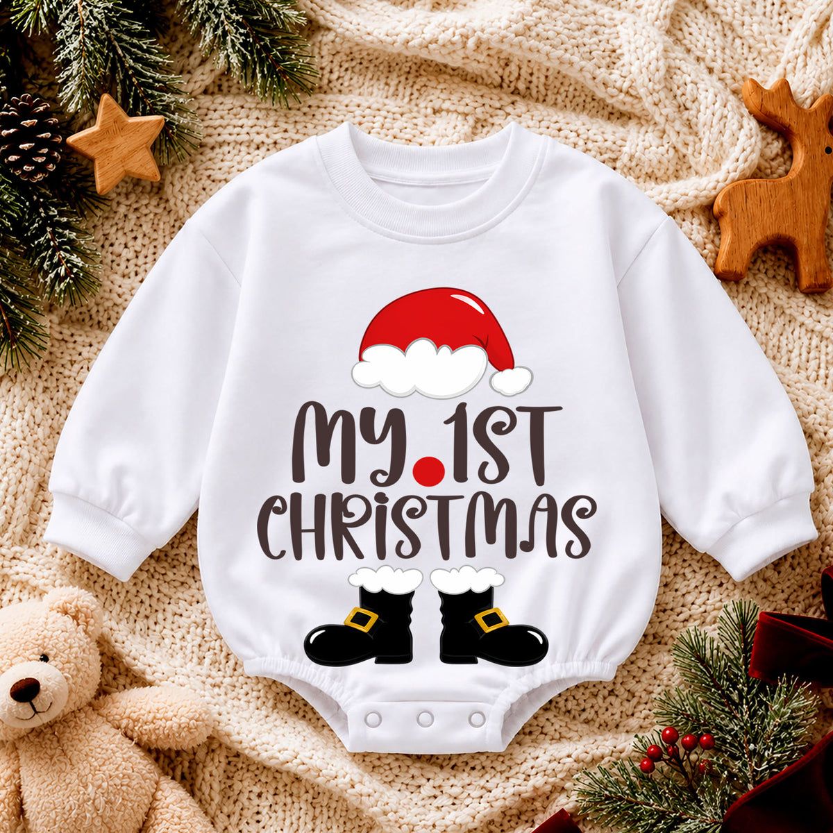 My 1st Christmas Baby Romper, Santa Hat First Christmas Outfit, Baby First Xmas & 1st Birthday Romper, Holiday Keepsake Gift — product view 4