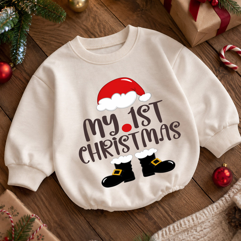 My 1st Christmas Baby Romper, Santa Hat First Christmas Outfit, Baby First Xmas & 1st Birthday Romper, Holiday Keepsake Gift — product view 5