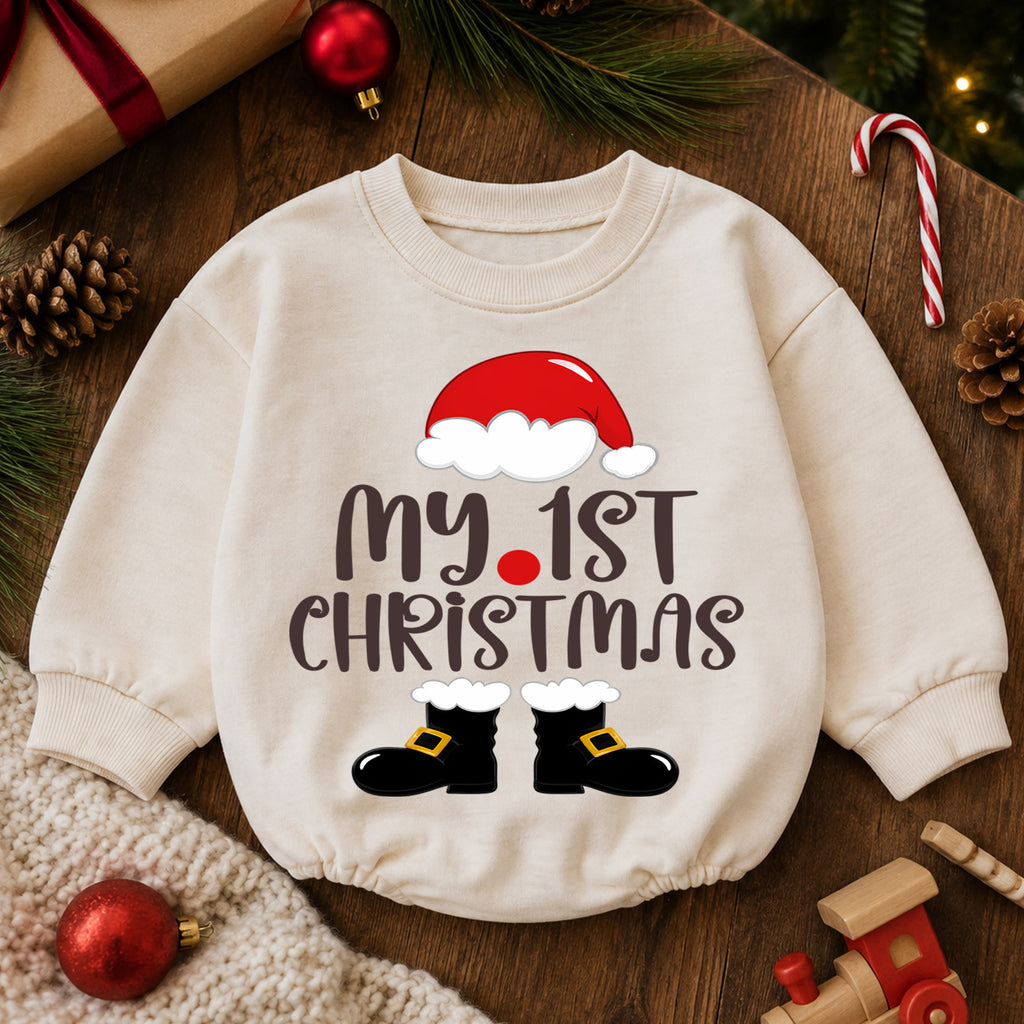 My 1st Christmas Baby Romper, Santa Hat First Christmas Outfit, Baby First Xmas & 1st Birthday Romper, Holiday Keepsake Gift — product view 6