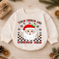 Thick Thighs Christmas Vibes Baby Romper, Funny Santa 1st Birthday Christmas Outfit, Cute Chunky Baby Holiday Romper, Toddler Xmas Gift — product view 1