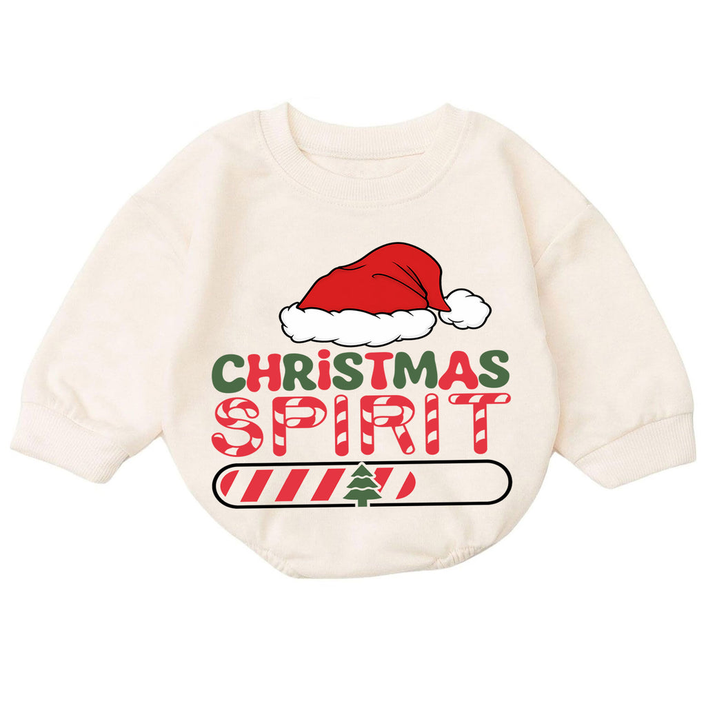 Christmas Spirit Loading Baby Romper, Funny Holiday Toddler Romper, Santa Hat 1st Birthday Christmas Outfit, Cute Xmas Gift for Baby — product view 7