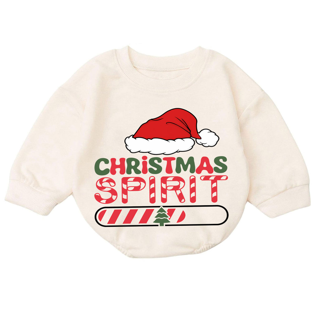 Christmas Spirit Loading Baby Romper, Funny Holiday Toddler Romper, Santa Hat 1st Birthday Christmas Outfit, Cute Xmas Gift for Baby — product view 7