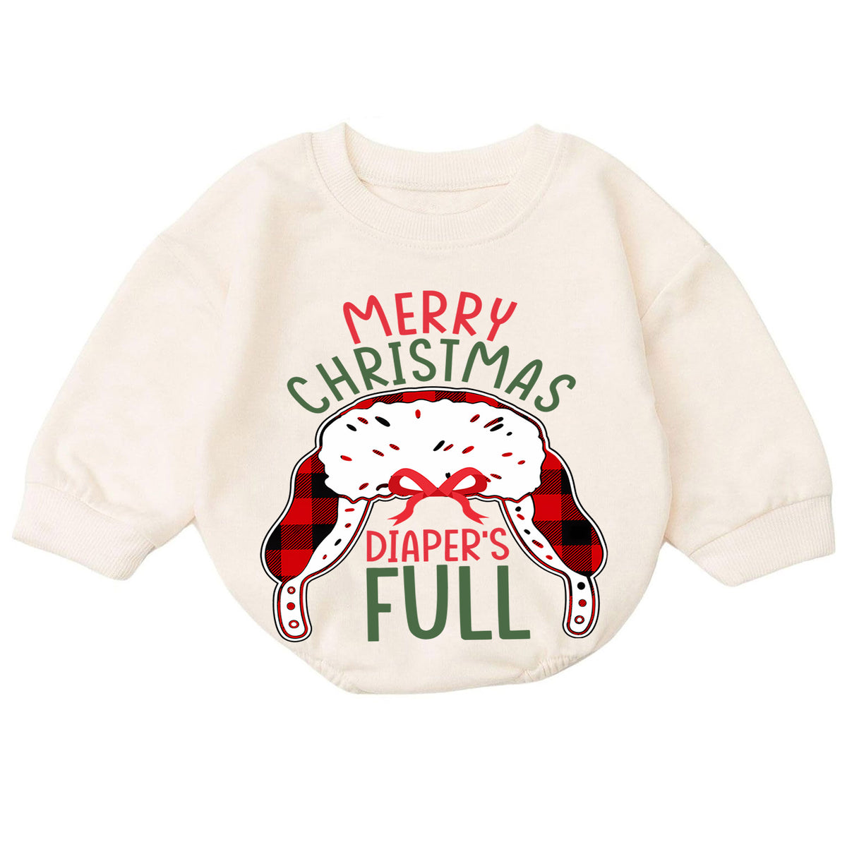 Merry Christmas Diapers Full Baby Romper, Funny Baby 1st Birthday Christmas Outfit, Holiday Diaper Humor Romper, Cute Toddler Xmas Gift — product view 7