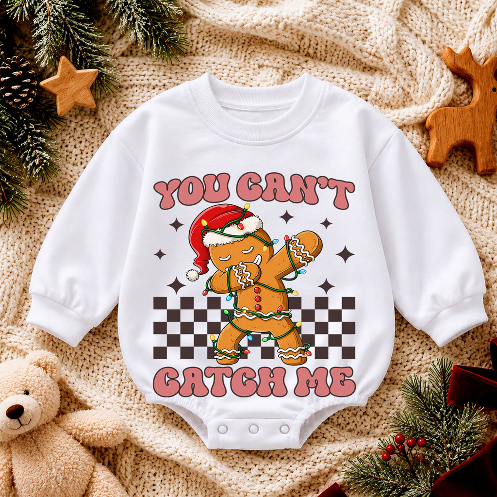 You Can't Catch Me Gingerbread Romper, Funny Cookie 1st Christmas Outfit, Baby 1st Birthday Holiday Romper, Christmas Keepsake Gift — product view 4