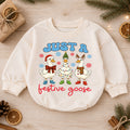 Just a Festive Goose Baby Romper, Funny Goose 1st Christmas Outfit, Farm Theme 1st Birthday Romper, Holiday Gift for Baby or Toddler — product view 1