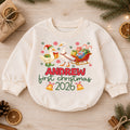 My First Christmas 2026 Baby Romper, Personalized Name Goose Sleigh Holiday Outfit, Custom 1st Christmas Keepsake Gift for Baby — product view 1