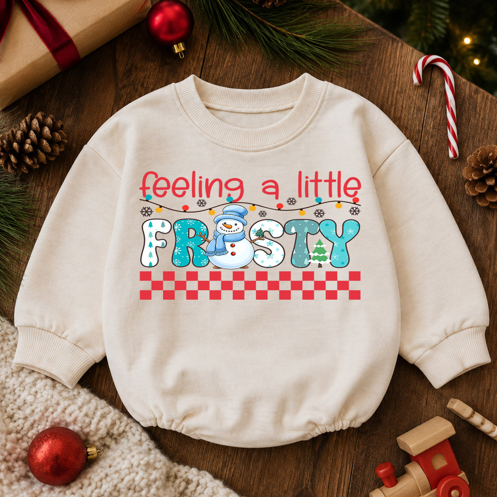 Feeling A Little Frosty Romper, Snowman Christmas Baby Romper, Toddler Winter Holiday Romper, Cute Christmas Outfit Gift — product view 6