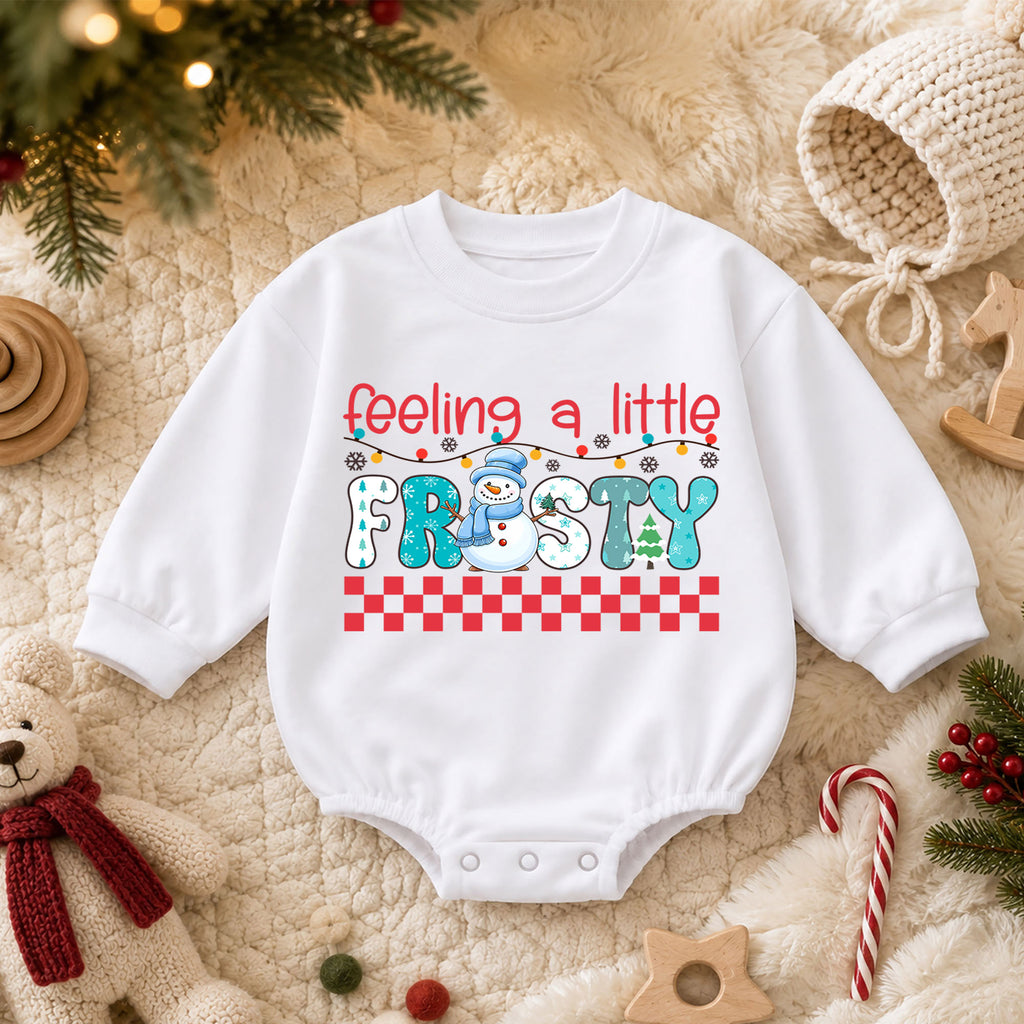 Feeling a Little Frosty Baby Romper, Cute Snowman 1st Christmas Outfit, Winter 1st Birthday Holiday Romper, Christmas Photo Gift — product view 3