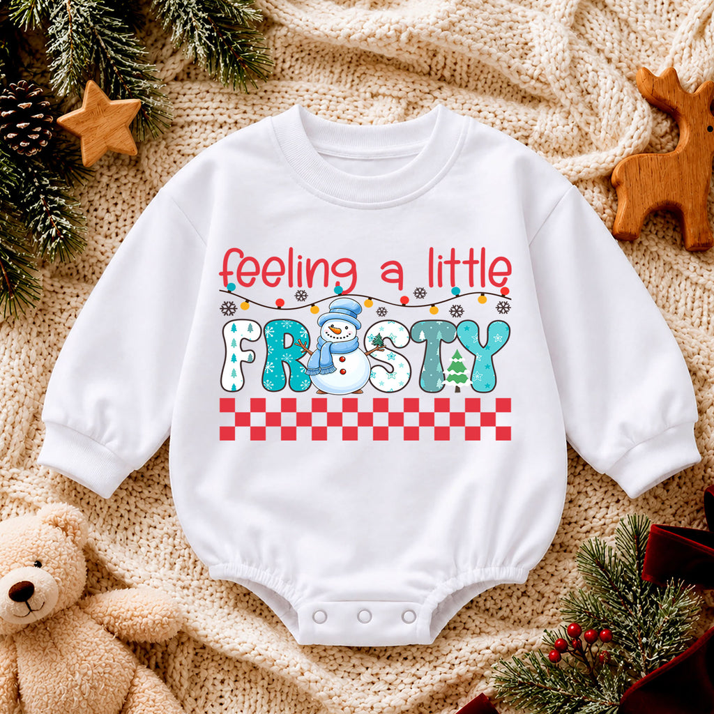 Feeling a Little Frosty Baby Romper, Cute Snowman 1st Christmas Outfit, Winter 1st Birthday Holiday Romper, Christmas Photo Gift — product view 4