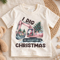 I Dig Christmas Kids Shirt, Pink Excavator Santa Tee, Construction Christmas Outfit for Toddler, Digger Lover Holiday Gift for Kids — product view 1