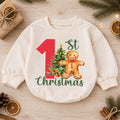 1st Christmas Baby Romper, Gingerbread Man Christmas Tree Holiday Outfit, First Birthday Season Toddler Romper, Cute Xmas Gift — product view 1