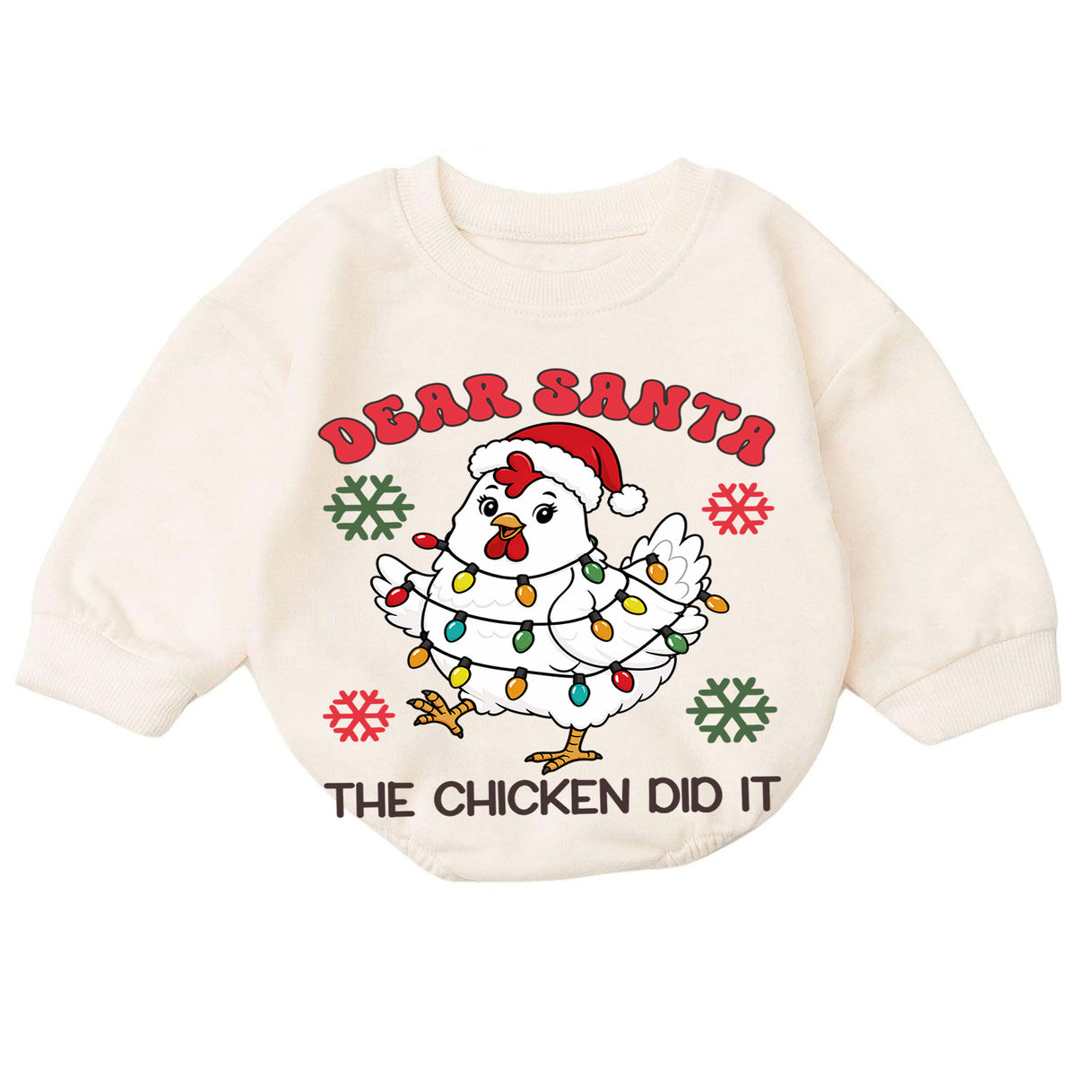 Dear Santa The Chicken Did It Romper, Funny Farm Christmas Baby Outfit, 1st Birthday Romper, Baby 1st Christmas Holiday Gift — product view 7
