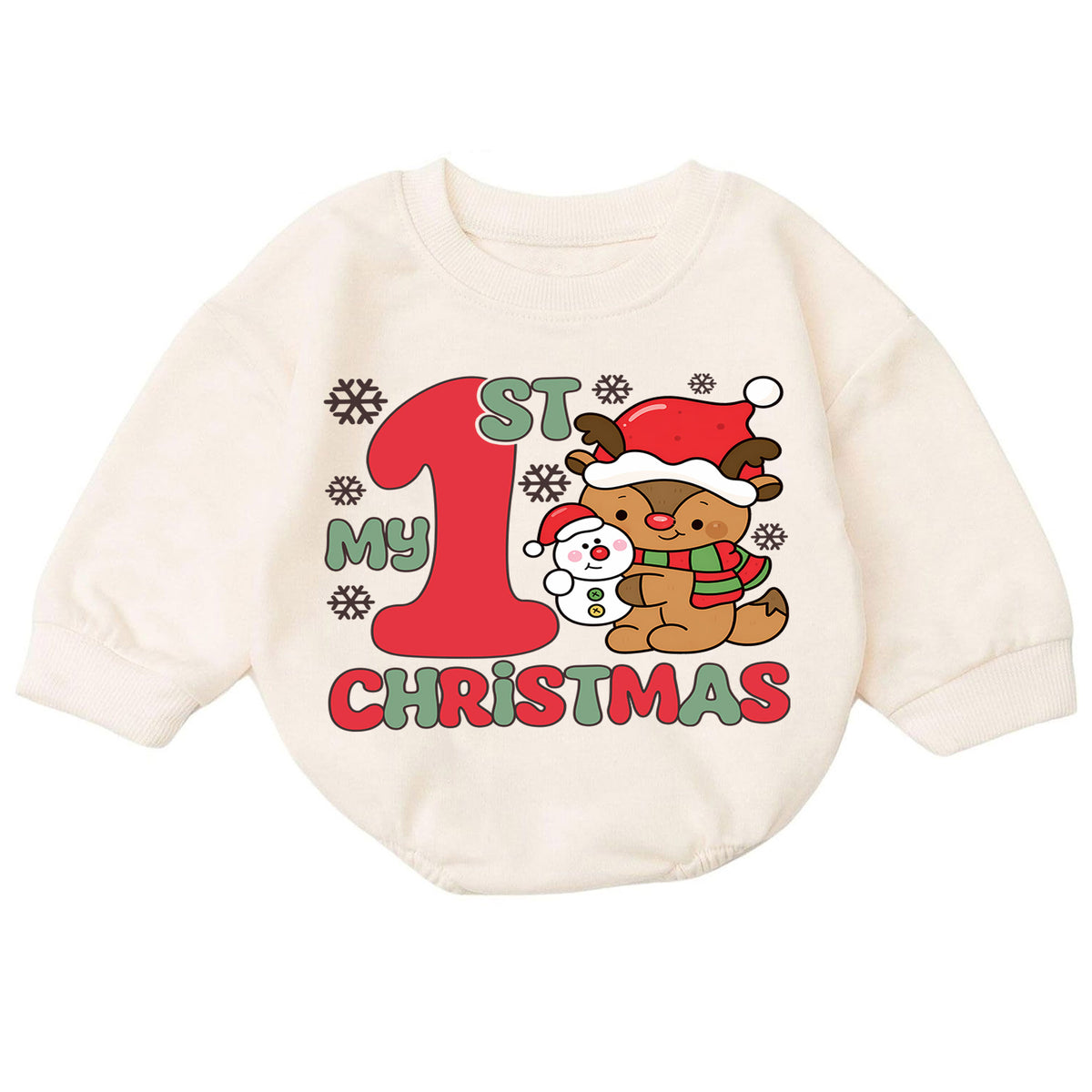 Baby First Christmas Romper, Cute Reindeer Snowman Holiday Outfit, My 1st Christmas Romper, Toddler Christmas Baby Gift — product view 7