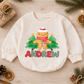Personalized Gingerbread Christmas Romper, Custom Name Tree Holiday Outfit, 1st Christmas Baby Gift, My First Birthday Keepsake — product view 1