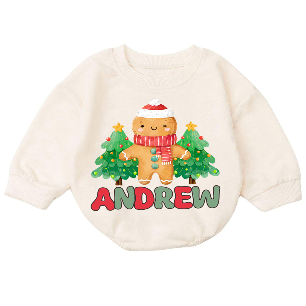 Personalized Gingerbread Christmas Romper, Custom Name Tree Holiday Outfit, 1st Christmas Baby Gift, My First Birthday Keepsake — product view 7