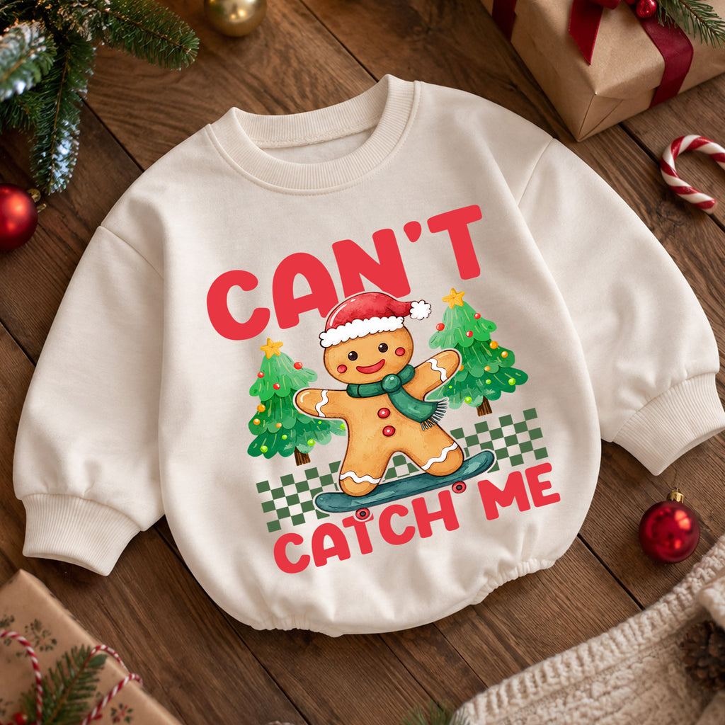 Gingerbread Christmas Romper, Can't Catch Me Skateboard Holiday Romper, Cute Baby Christmas Romper, Festive Gingerbread Outfit — product view 5