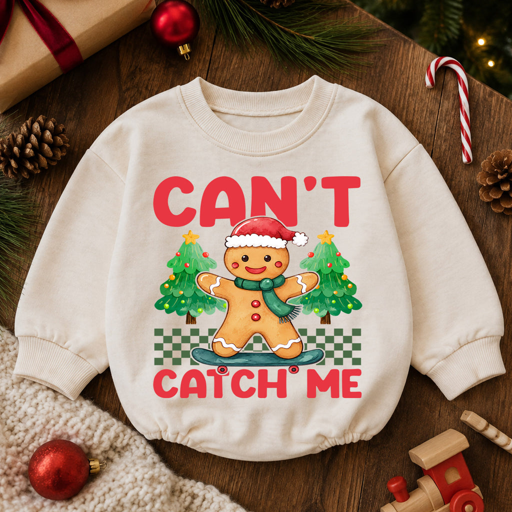 Gingerbread Christmas Romper, Can't Catch Me Skateboard Holiday Romper, Cute Baby Christmas Romper, Festive Gingerbread Outfit — product view 6