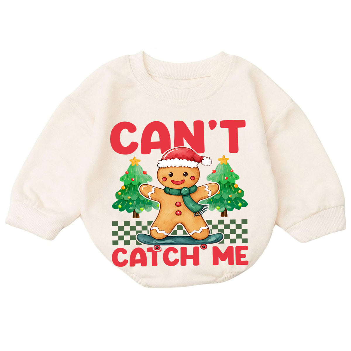 Gingerbread Christmas Romper, Can't Catch Me Skateboard Holiday Romper, Cute Baby Christmas Romper, Festive Gingerbread Outfit — product view 7