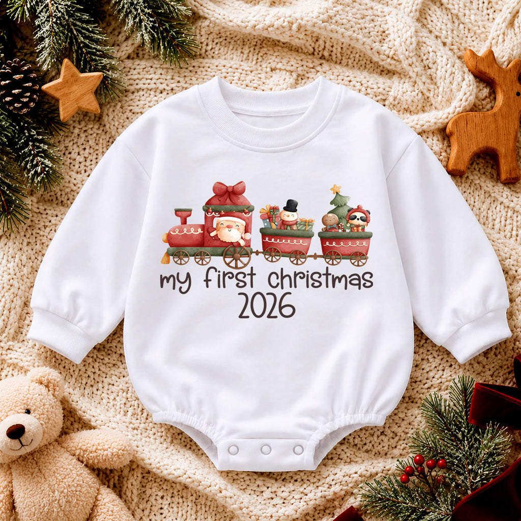 My First Christmas 2026 Romper, Baby Christmas Train Romper, First Holiday Outfit, Cute Santa Train Christmas Gift, Infant Holiday Romper — product view 4