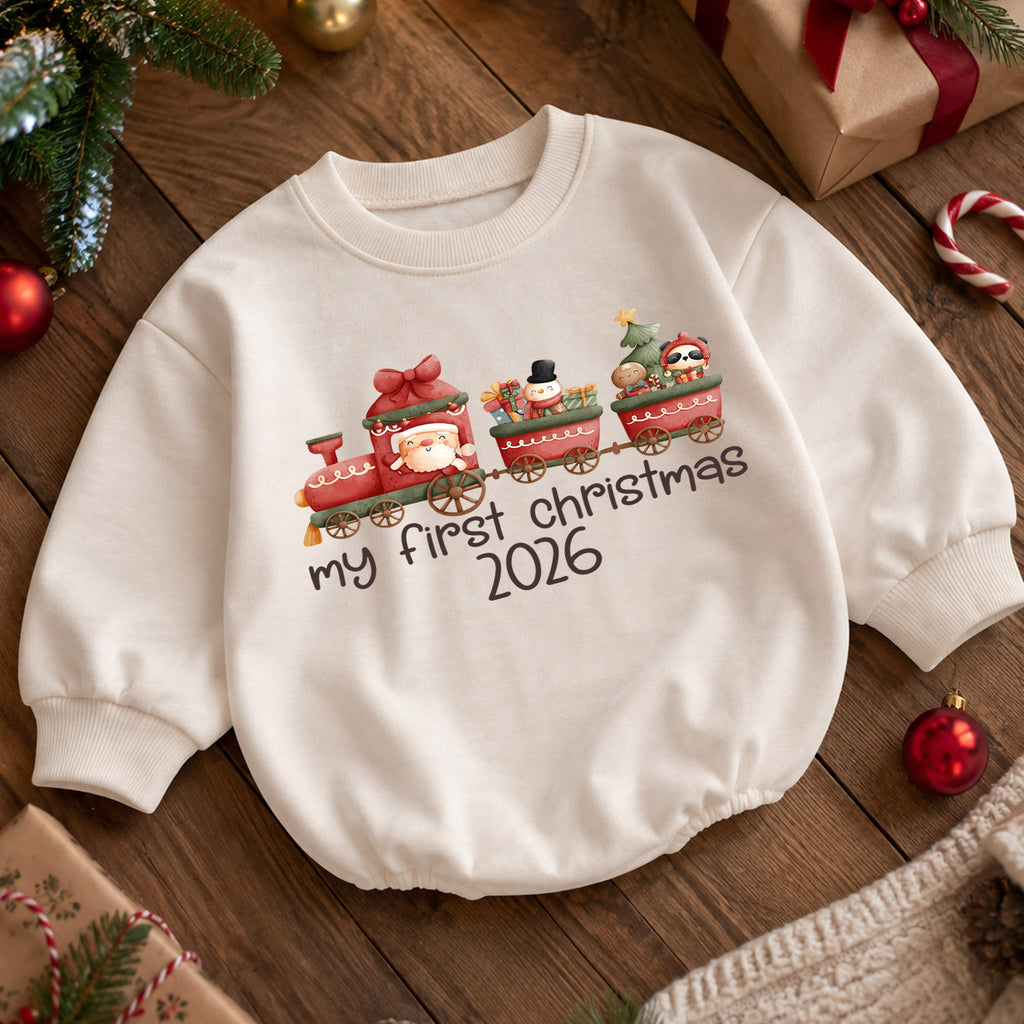 My First Christmas 2026 Romper, Baby Christmas Train Romper, First Holiday Outfit, Cute Santa Train Christmas Gift, Infant Holiday Romper — product view 5