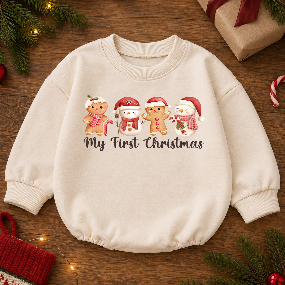 My First Christmas Romper, Baby Gingerbread Christmas Romper, Snowman Holiday Romper, Cute First Christmas Outfit, Festive Baby Gift — product view 2