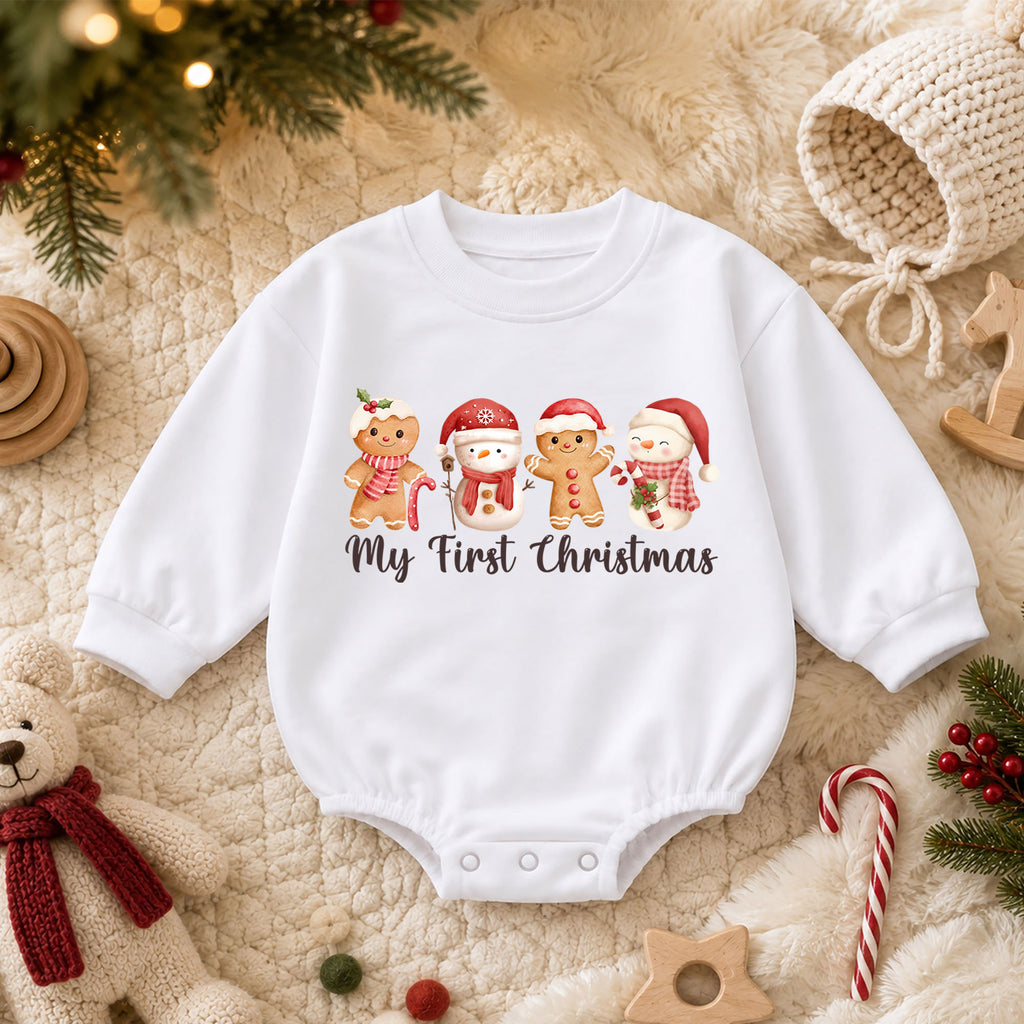 My First Christmas Romper, Baby Gingerbread Christmas Romper, Snowman Holiday Romper, Cute First Christmas Outfit, Festive Baby Gift — product view 3