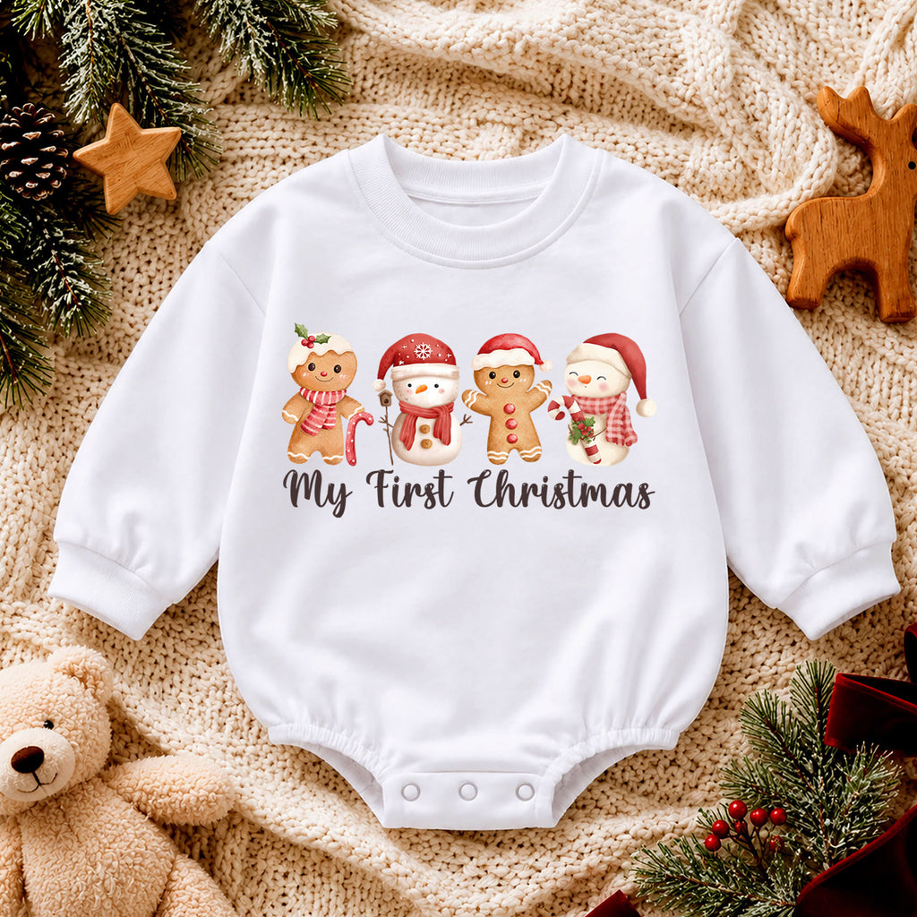 My First Christmas Romper, Baby Gingerbread Christmas Romper, Snowman Holiday Romper, Cute First Christmas Outfit, Festive Baby Gift — product view 4