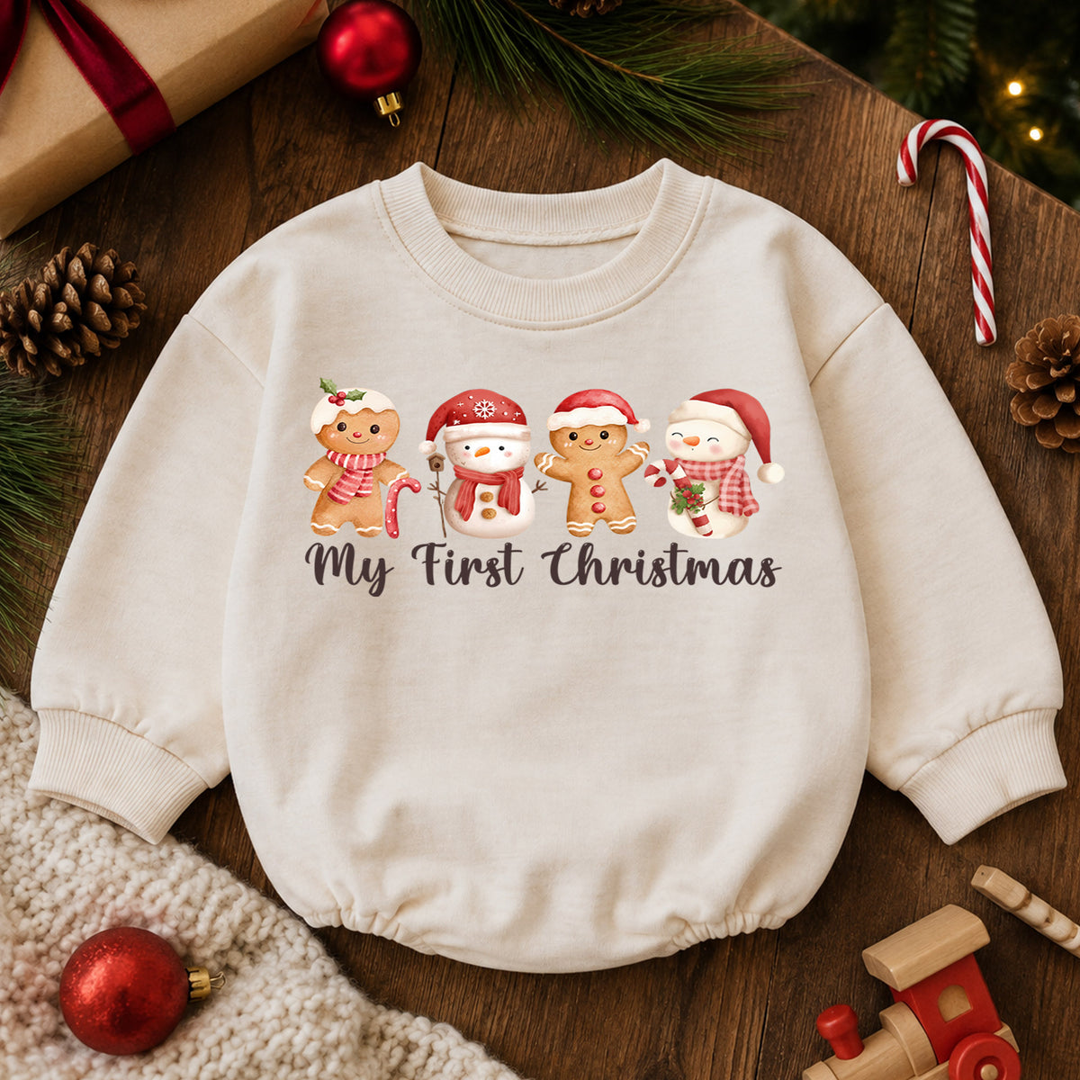 My First Christmas Romper, Baby Gingerbread Christmas Romper, Snowman Holiday Romper, Cute First Christmas Outfit, Festive Baby Gift — product view 6
