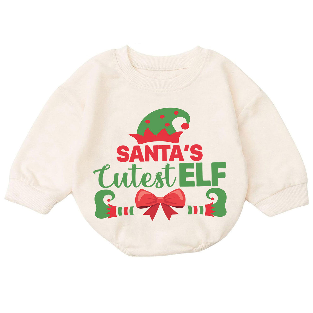 Santa's Cutest Elf Baby Romper, Cute Christmas Elf Holiday Outfit, Toddler Xmas Romper, 1st Santa Helper Christmas Gift for Baby — product view 7