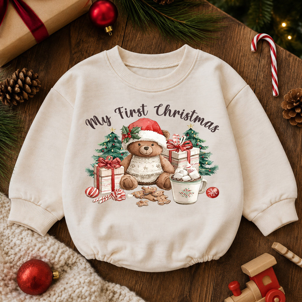 My First Christmas Baby Romper, Teddy Bear Holiday Outfit, Cute Christmas Tree Baby Clothes, Sweet 1st Christmas Gift for Baby — product view 6