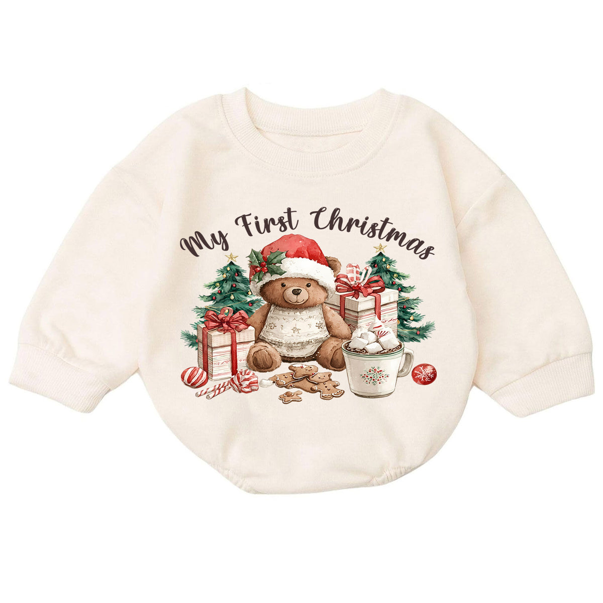 My First Christmas Baby Romper, Teddy Bear Holiday Outfit, Cute Christmas Tree Baby Clothes, Sweet 1st Christmas Gift for Baby — product view 7