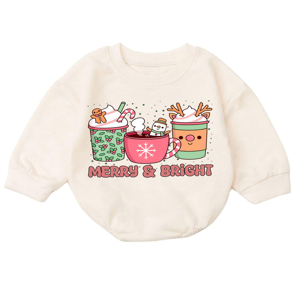 Merry and Bright Cocoa Baby Romper, Cozy Hot Cocoa Christmas Outfit, Baby 1st Christmas Keepsake, Winter 1st Birthday Holiday Gift — product view 7