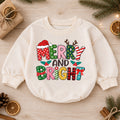Merry and Bright Baby Romper, Colorful Retro Christmas Outfit, Cute Holiday Romper, Toddler Xmas Gift, Festive Baby Outfit — product view 1