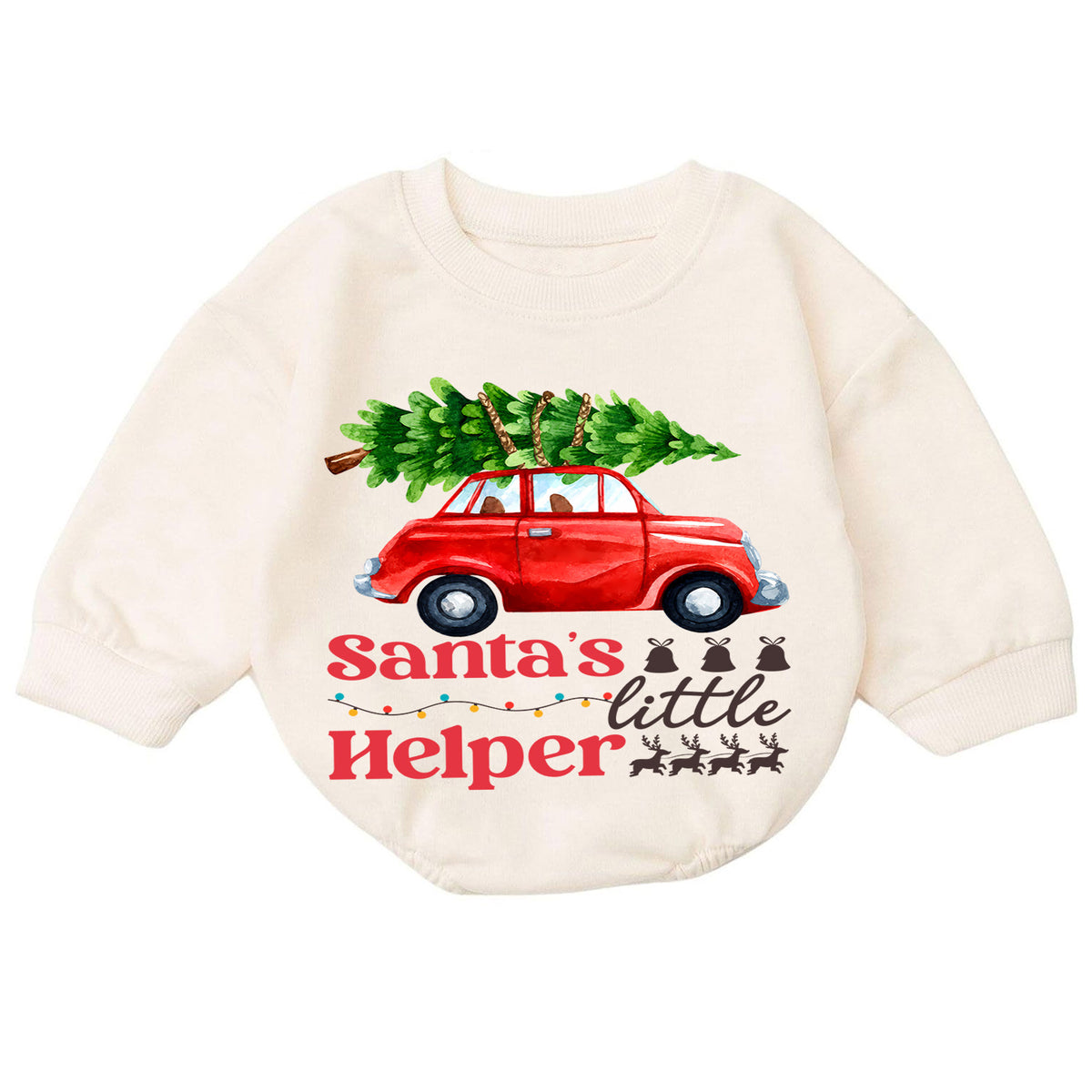 Santa's Little Helper Baby Romper, Red Car Christmas Outfit, Baby 1st Christmas Keepsake, 1st Birthday Holiday Gift for Little Baby — product view 7
