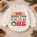 Oh What Fun It Is To Be One Romper, Christmas 1st Birthday Outfit, Baby 1st Christmas Romper, Turning One Holiday Photo Keepsake — product view 1