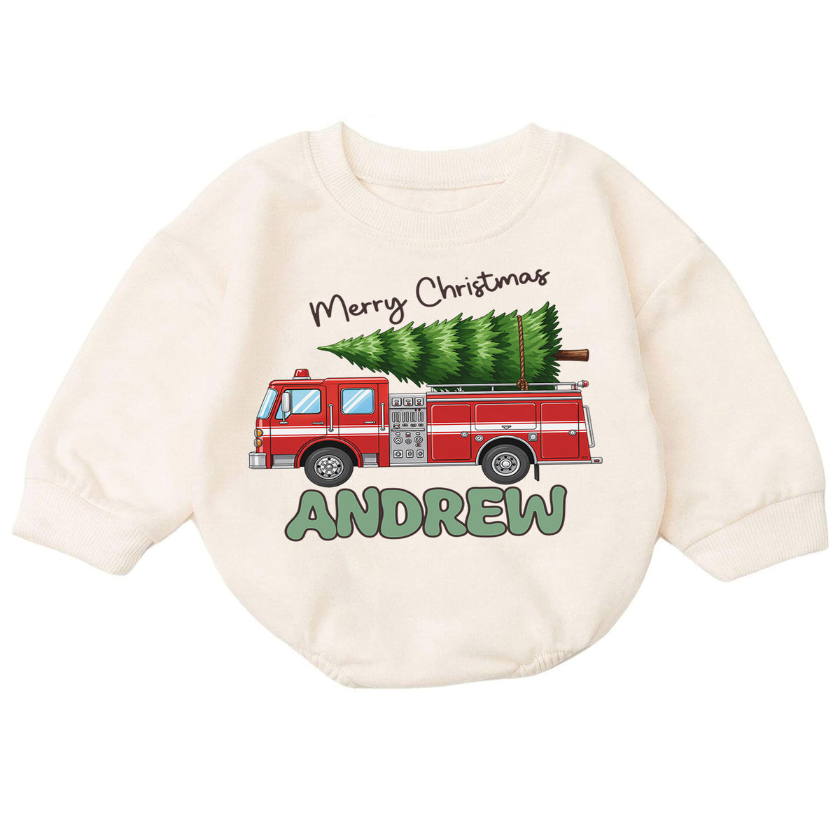 Personalized Fire Truck Christmas Baby Romper, Custom Name Holiday Outfit, 1st Christmas Gift for Baby Boys, Toddler Xmas Keepsake — product view 7