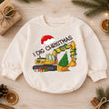 I Dig Christmas Excavator Baby Romper, Construction 1st Christmas Outfit, Truck 1st Birthday Romper, Holiday Gift for Boys — product view 1