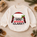You Serious Clark Baby Romper, Funny Christmas Movie Outfit, Baby 1st Christmas Romper, Buffalo Plaid 1st Birthday Holiday Gift — product view 1