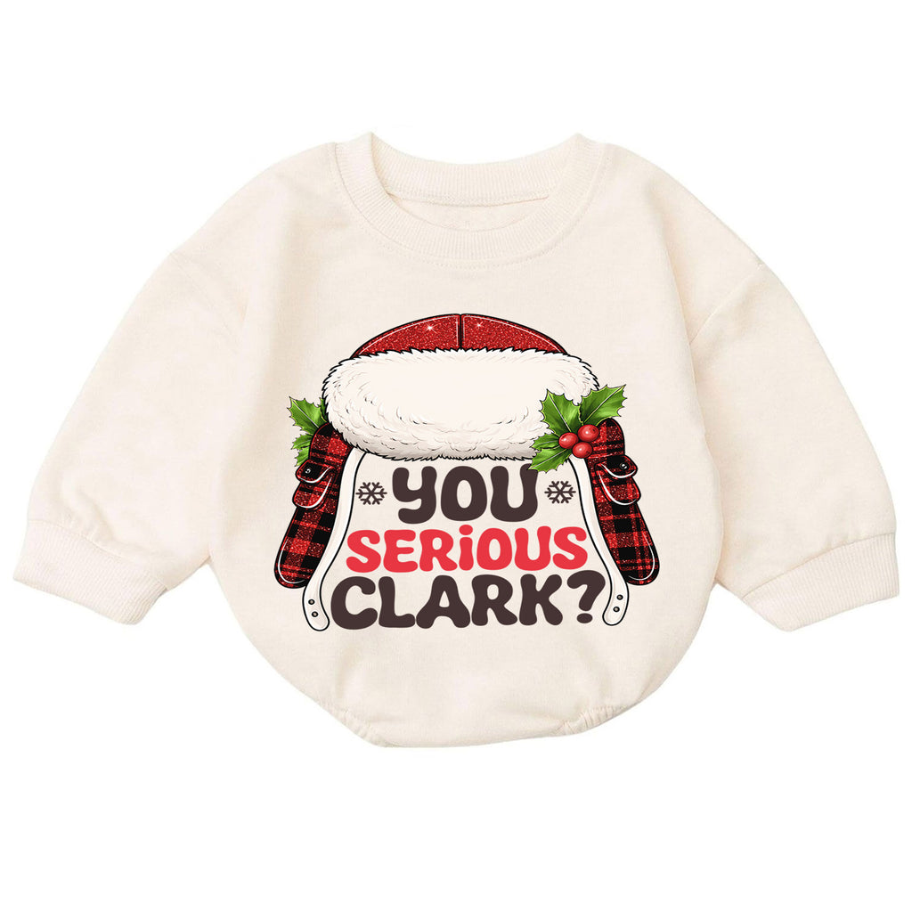 You Serious Clark Baby Romper, Funny Christmas Movie Outfit, Baby 1st Christmas Romper, Buffalo Plaid 1st Birthday Holiday Gift — product view 7