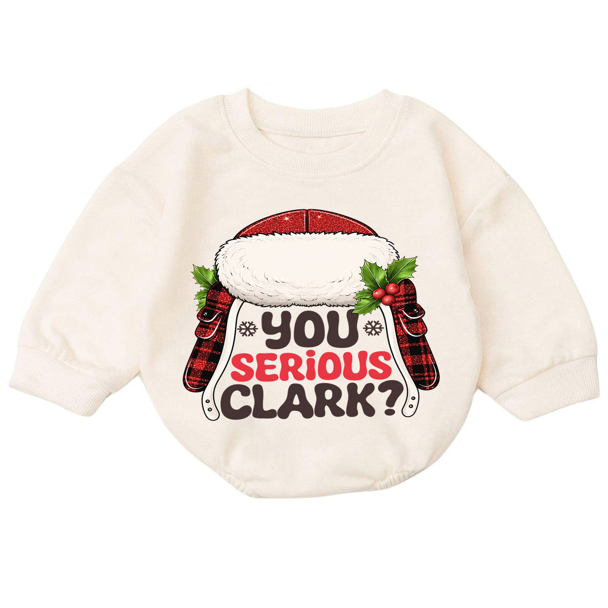You Serious Clark Baby Romper, Funny Christmas Movie Outfit, Baby 1st Christmas Romper, Buffalo Plaid 1st Birthday Holiday Gift — product view 7