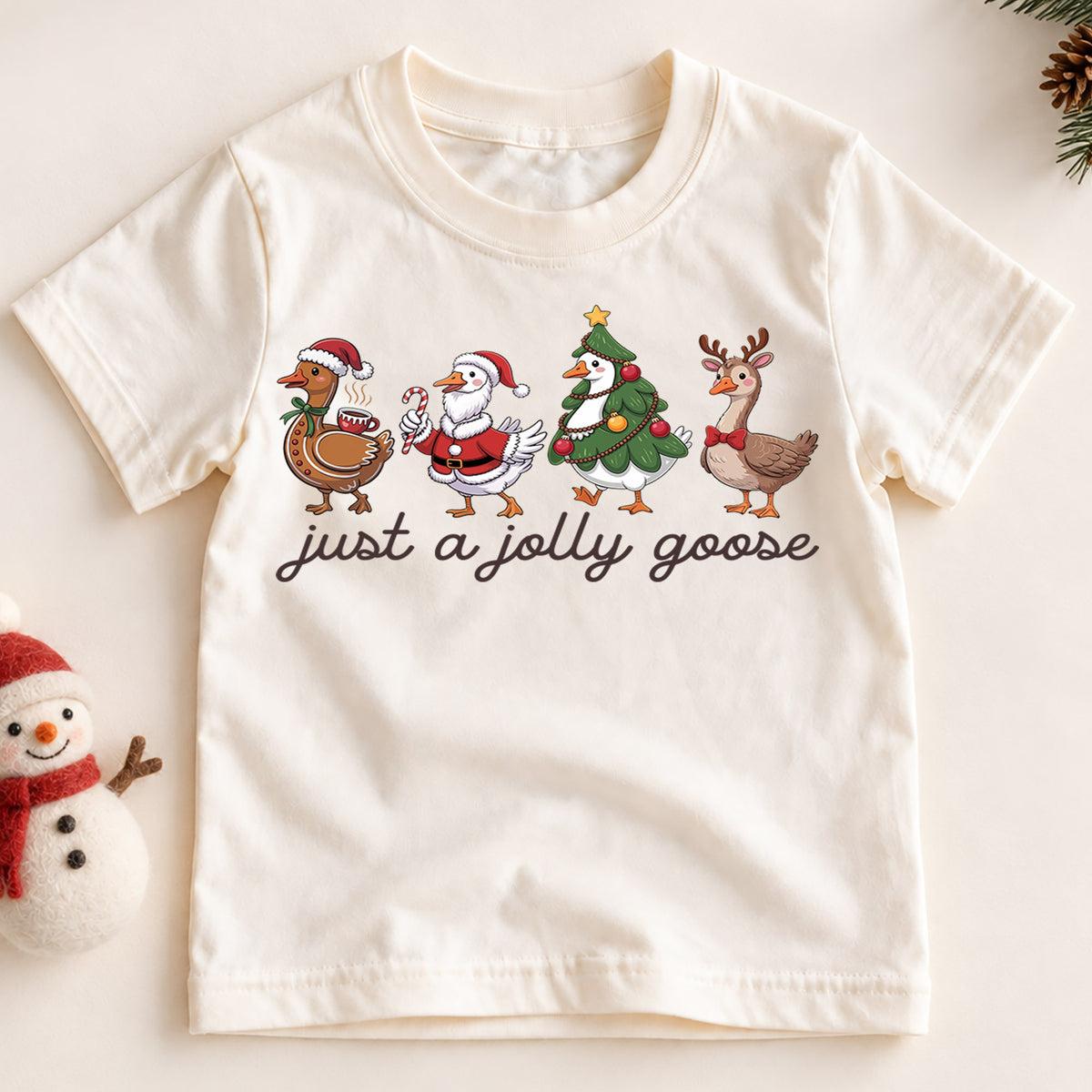 Just a Jolly Goose Kids Christmas Shirt, Funny Duck Holiday Tee, Santa Elf Goose Outfit, Cute Toddler Xmas Gift, Festive Goose Top — product view 2