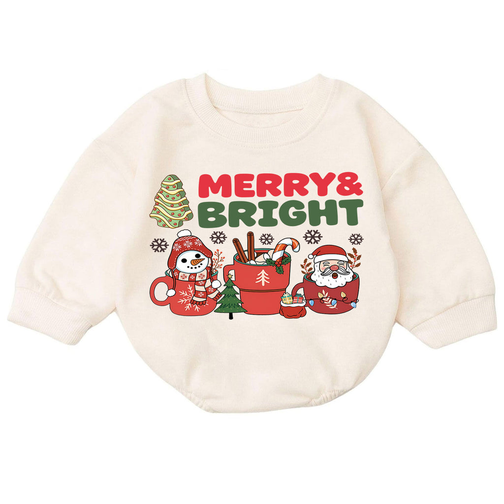 Merry and Bright Christmas Baby Romper, Santa Snowman Holiday Outfit, Cute Toddler Xmas Romper, Sweet 1st Christmas Gift — product view 7