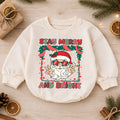 Stay Merry and Bright Santa Romper, Retro Christmas Baby Outfit, 1st Christmas Keepsake, 1st Birthday Holiday Romper and Xmas Gift — product view 1