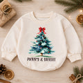 Watercolor Tree Holiday Outfit, Merry and Bright Christmas Baby Romper, Toddler Xmas Romper, Cute 1st Christmas Gift for Baby — product view 1